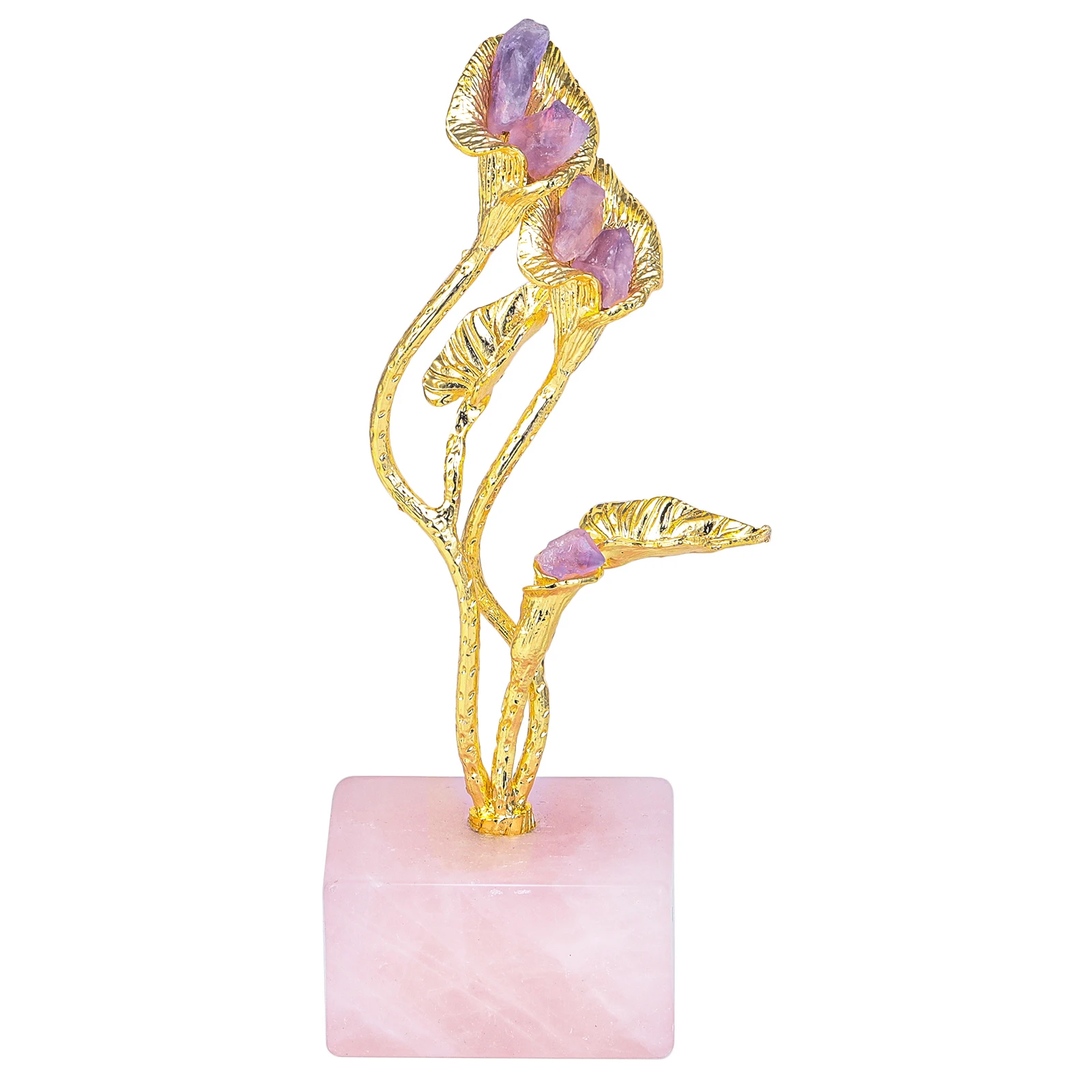 

Natural Amethyst Calla Lily With Rose Quartz Base For Desktop Ornaments Home Decoration