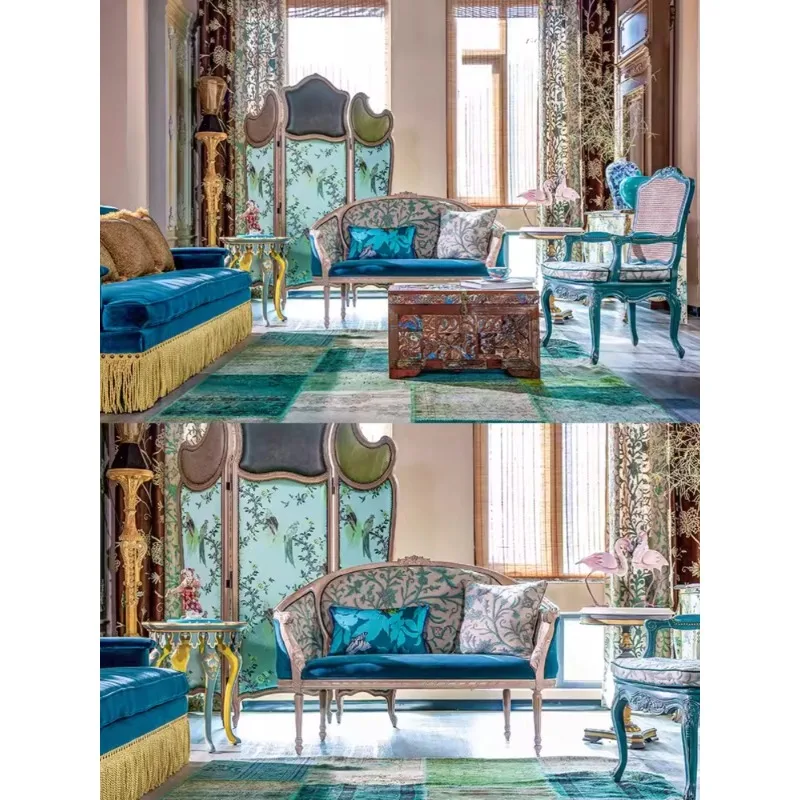 Wool embroidered retro sofa combination villa imported fabric all solid wood old design