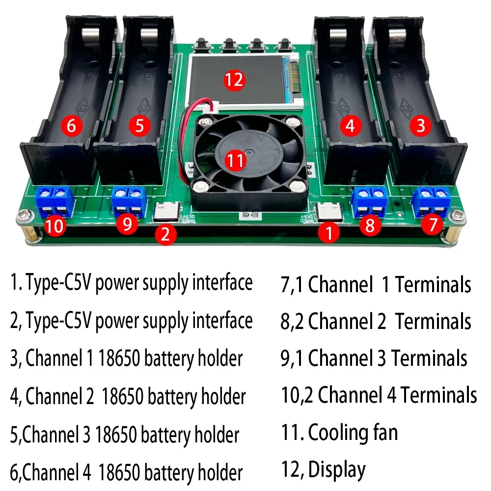 Tester di capacità della batteria del Display LCD di tipo C a 4/2 canali modulo rilevatore di batteria digitale al litio MAh per misuratore di prova