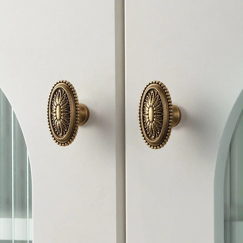 French Brass Cabinet Door Handle Furniture Door Handle Antique Handle Cabinet Light Luxury Drawer Door Handle Furniture Hardware