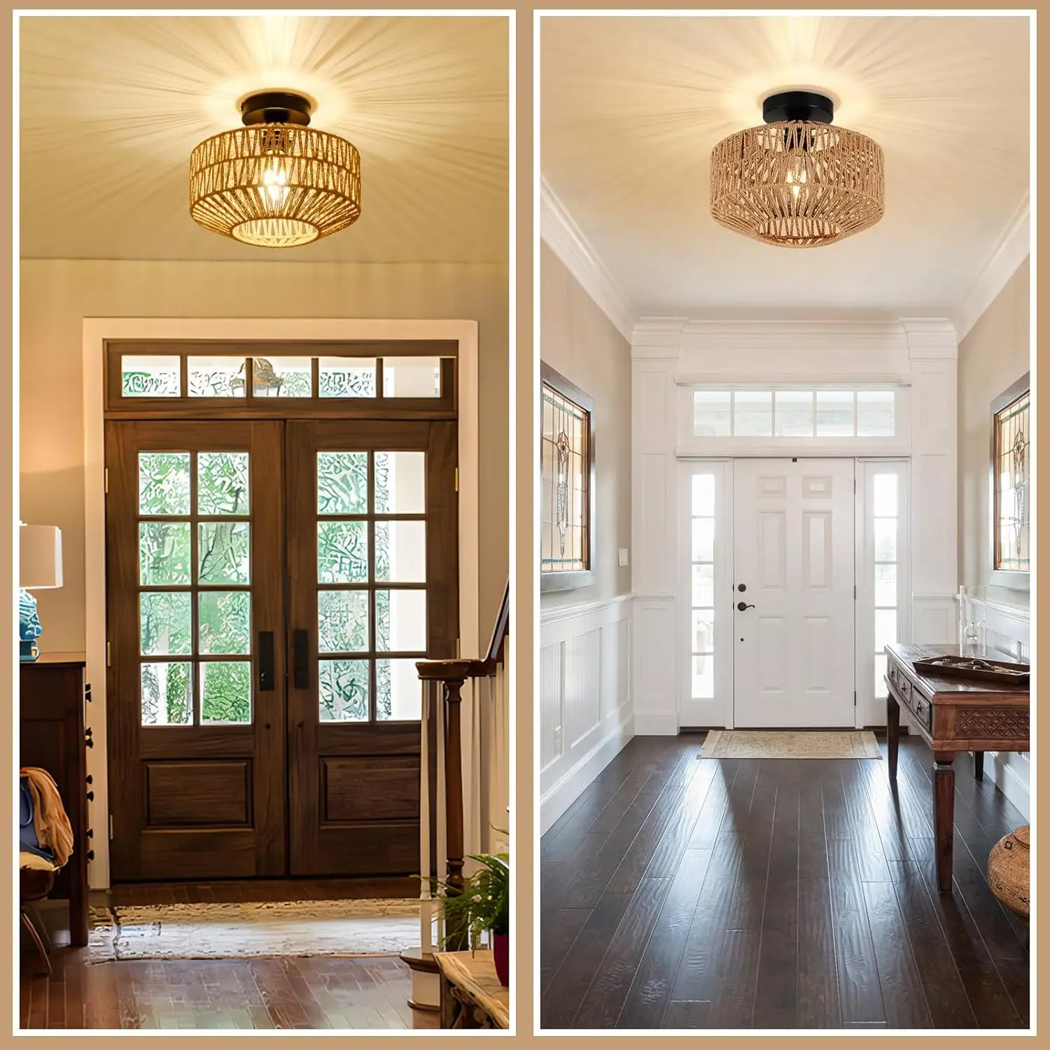 Rayofly Rattan-Deckenlampe – Boho-Bambus-Deckenleuchte, Vint...