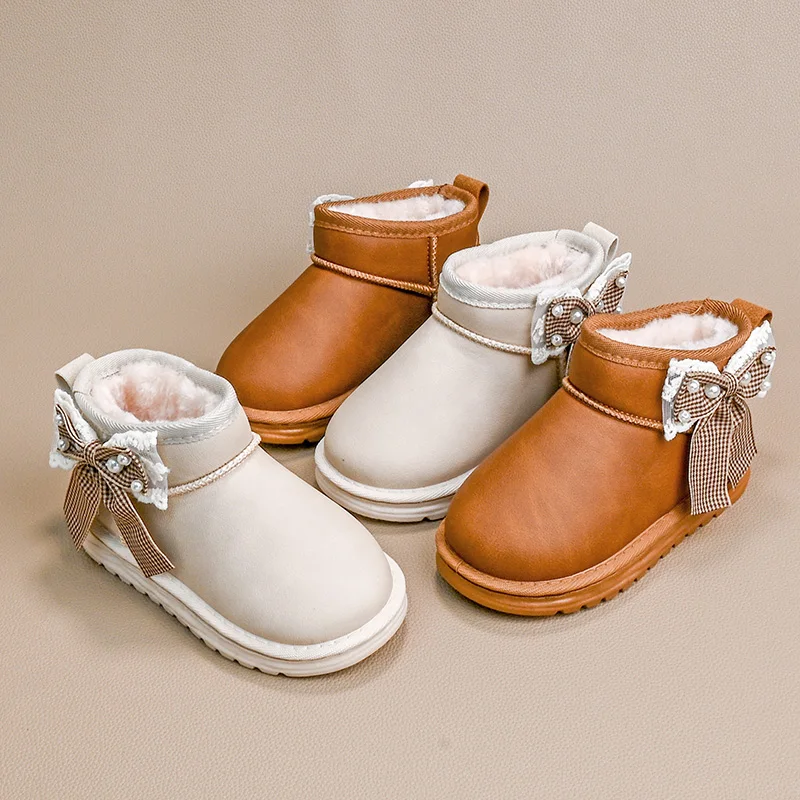 

Детские зимние сапоги в лаконичном стиле, плюшевые зимние детские полусапожки на массивном каблуке, однотонные классические туфли без шнуровки унисекс для мальчиков и девочек