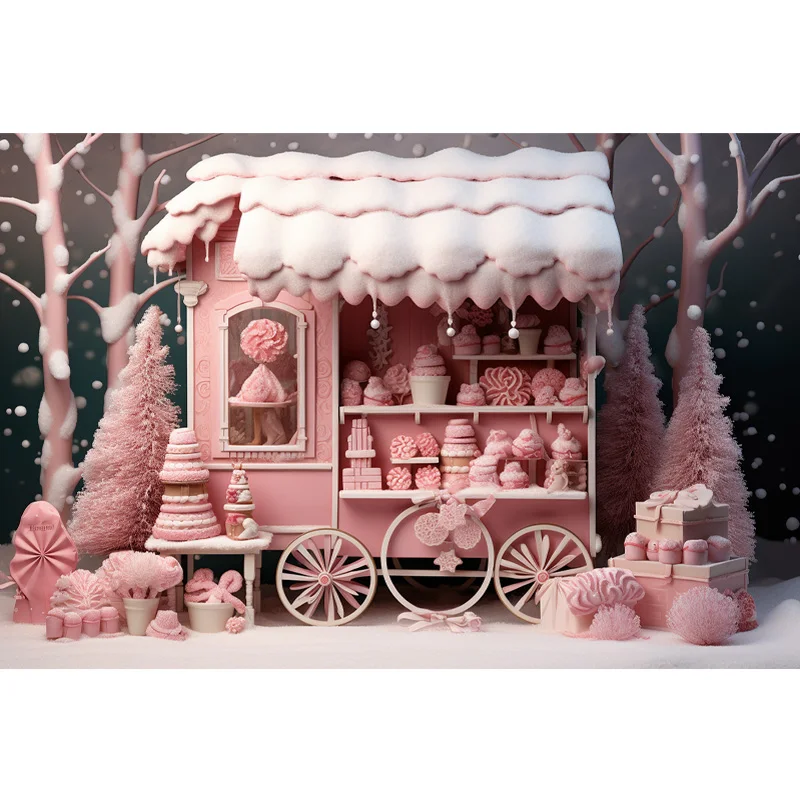Mocsicka Christmas Xmas Pink Ice Cream Truck Decor sfondo invernale per bambini ritratto servizio fotografico sfondo puntelli da Studio