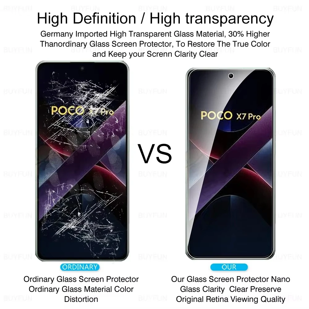 4IN1 الزجاج المقسى ل Poco X7 Pro F6 F5 F4 GT X5 F7 Pro X4 GT X3NFC M6 M5S M3 M4 C65 حامي الشاشة ل Poco X6 Pro 5G الزجاج