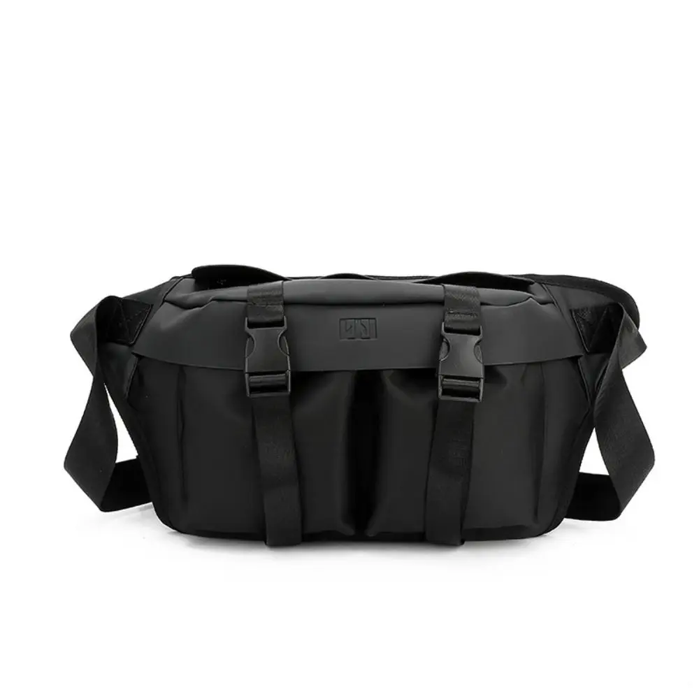 Black Oxford Cloth Nylon Shoulder Bag Large Capacity Korean Crossbody Bag Daypack Wide Strap Chest Breast Bag Unisex