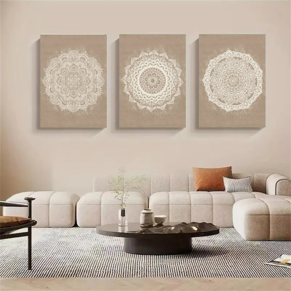 Bohemian Mandala Floral Beige Abstract Posters And Prints Canvas Painting Wall Art Pictures For Living Room Interior Home Decor