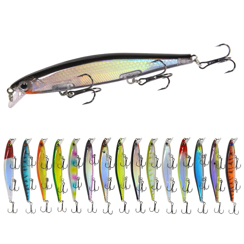 Artificial Hard Minnow Fishing Lures, Isca Wobbler, Perca, Perca, Pike, Carpa, Bass, Swimbait Flutuante, 12,9g, 11cm, 1Pc