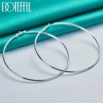 DOTEFFIL 50/60/70/80mm 925純銀光滑圓形耳環,女士時尚魅力訂婚結婚首飾 10 最佳銷售 純銀圈形耳環 - №3