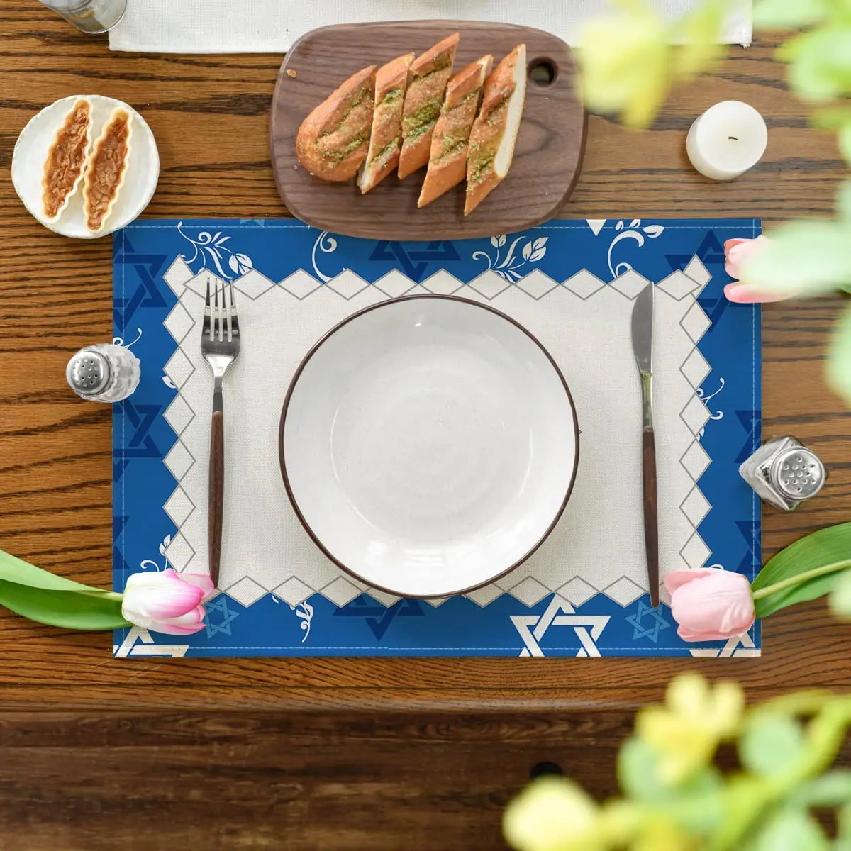 4/6pcs Jewish style Linen Placemats for Dining Table Kitchen Accessories Rustic Vintage Washable Table Mats Party Decorations