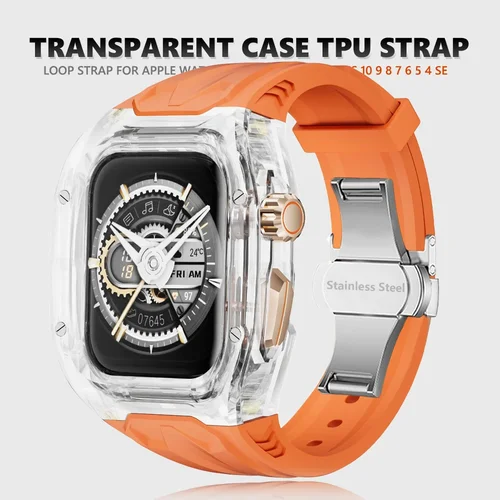 Funda transparente con banda de TPU para Apple Watch Ultra 3 2 49mm Series 11 10 46mm Kit de modificación correa para iWatch 9 8 7 se 41 44 45mm