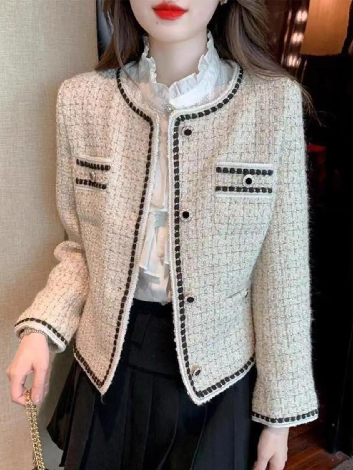 

Твидовая куртка кремового цвета, женская весенняя университетская одежда с карманами и вышивкой букв на молнии, спортивная одежда для тренировок, спортивная одежда для колледжа