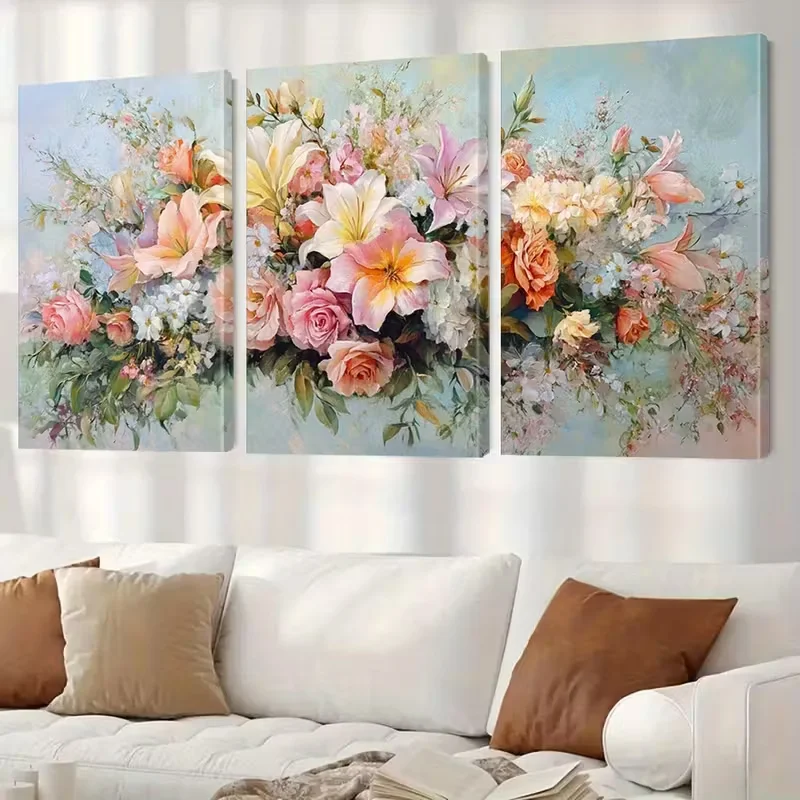 Triptych Diamond Art Mosaic Spring/Summer Rose Lily Bouquet Diamond Painting Pictures Of Rhinestones DIY Embroidery Cross Stitch