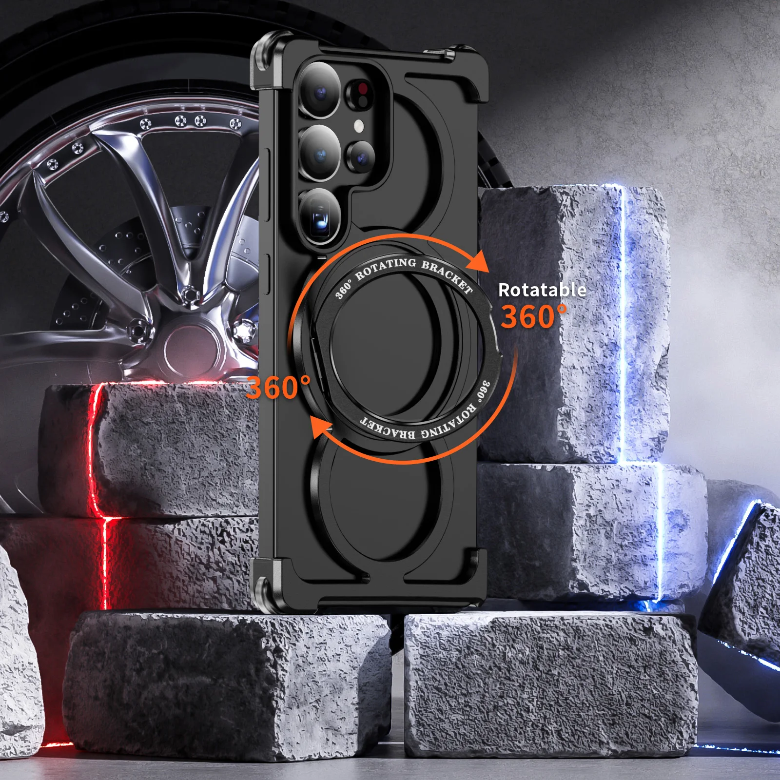 For Samsung Galaxy S24Ultra S25Ultra S26 Ultra Magnetic Case Aluminum Alloy Frameless 360° Rotating Bracket Shockproof Cover