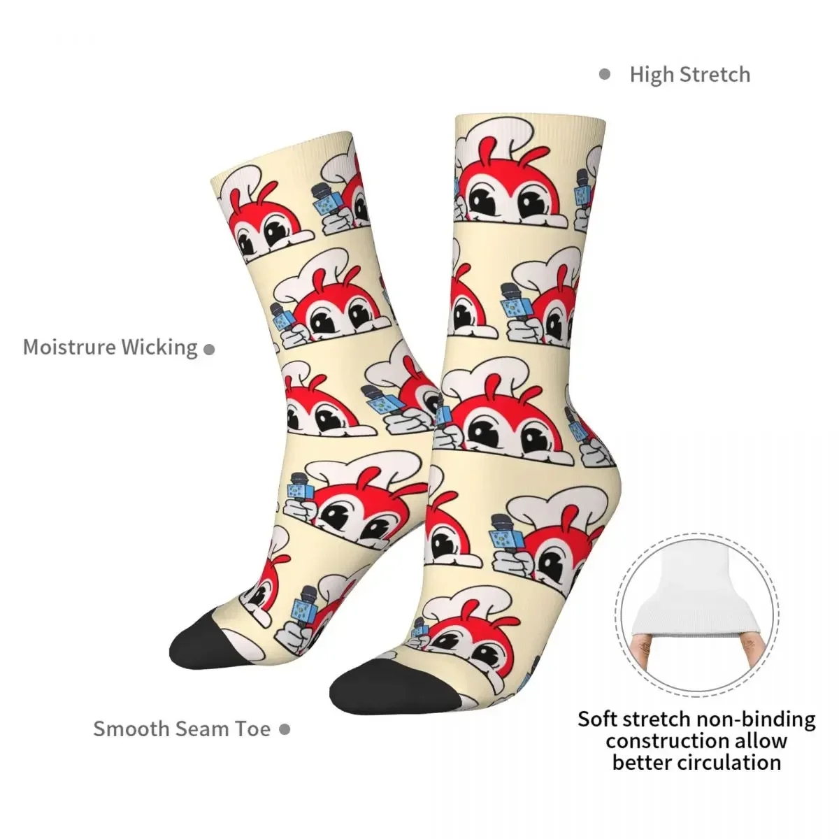 JOLLIBEE PEEKING KARAOKE MIC FILIPINO STICKER Socks Harajuku Sweat Absorbing Stockings All Season Long Socks for Unisex