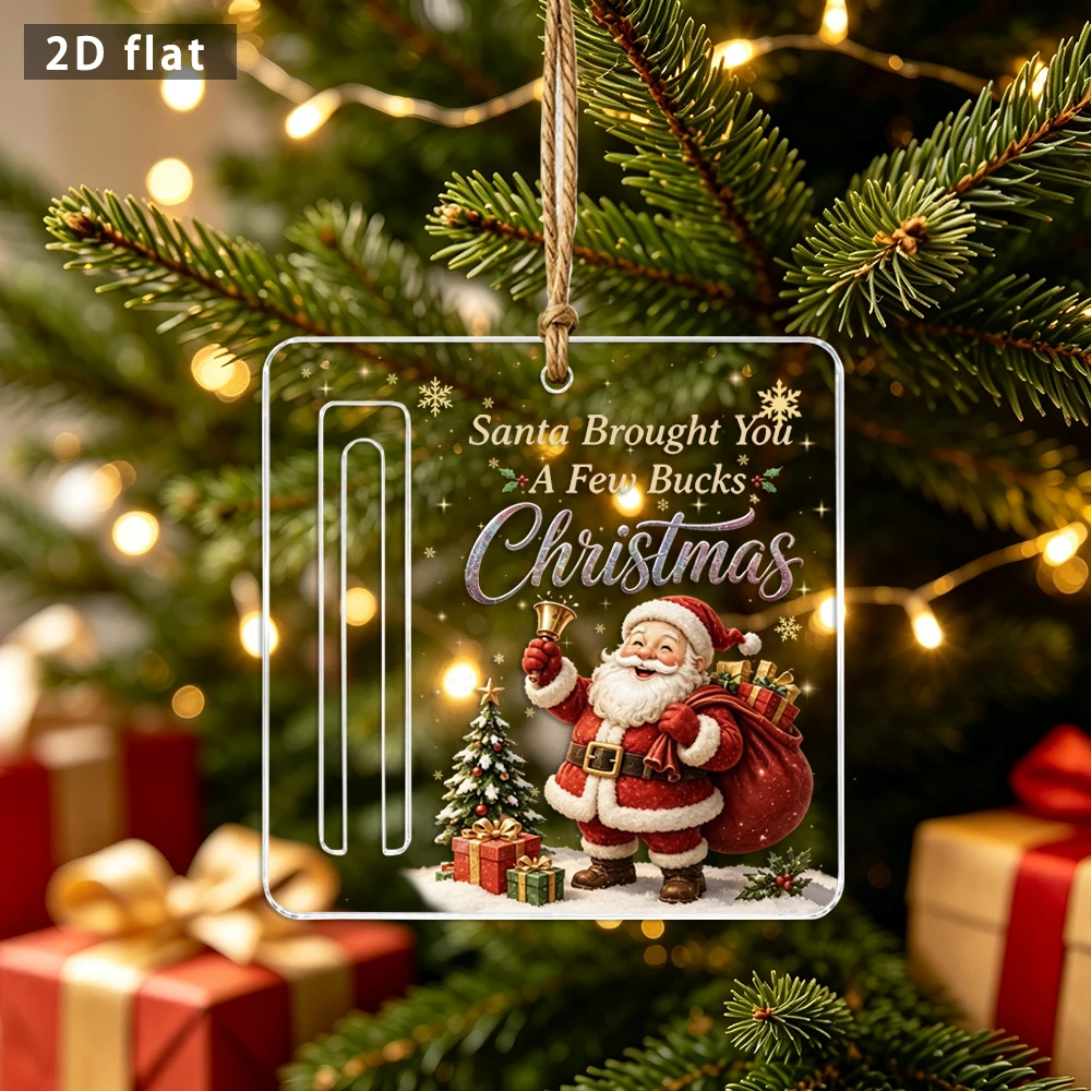 Christmas acrylic cash storage card, 2D flat Santa Claus ornament, suitable for decorating Christmas tree walls and holiday gift