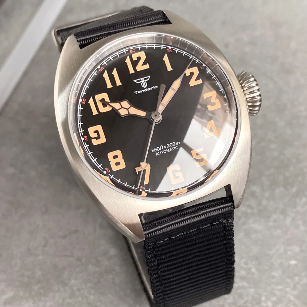 Tandorio New 40mm Military NH35 PT5000 Movement Mechanical Watch for Men Bow Sapphire Glass 200m Waterproof Luminous Hands