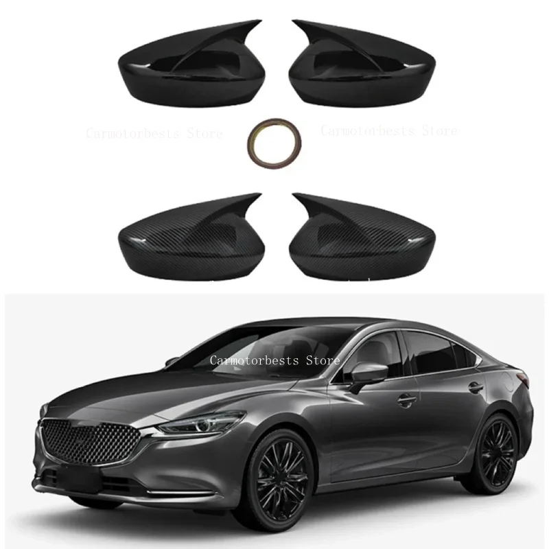 Car Rearview Side Mirror Cover For Mazda 6 Atenza 2018 2019 2020-2023 Wing Cap Exterior Door Housing Shell Trim ABS Carbon/Black