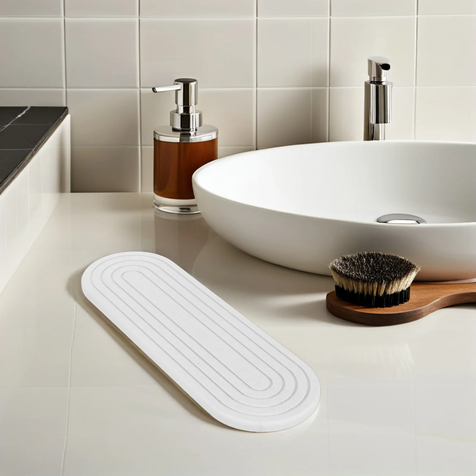 

Mouthwash Cup Tray Stone Drying Pad Water Absorbent Diatomite Bathroom Sink Countertop Quick Dry Toothbrush Holder Wooden Legs