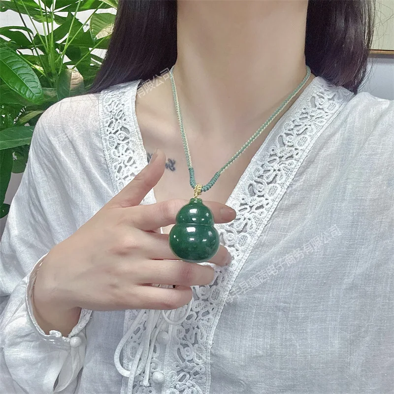 Collar con Colgante de Calabaza de Jade Hetian Natural, Accesorio de Joyería, Cadena para Clavícula