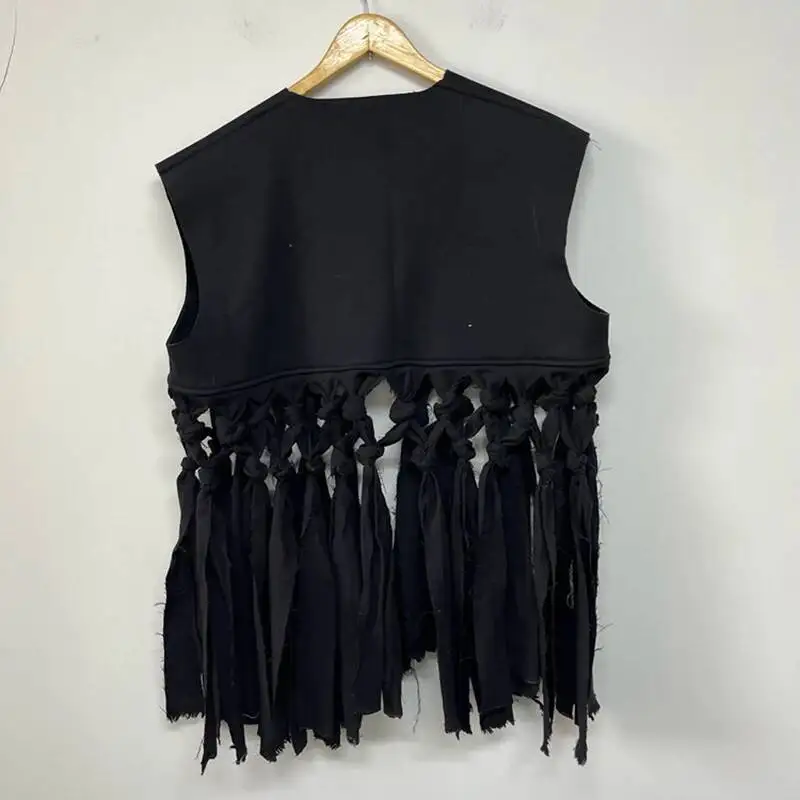 Men's Handwoven Darkwear Lace Beggar Vest Layered Fashion Personalized Versatile Abstraction Waistcoat  Autumn BGHY78