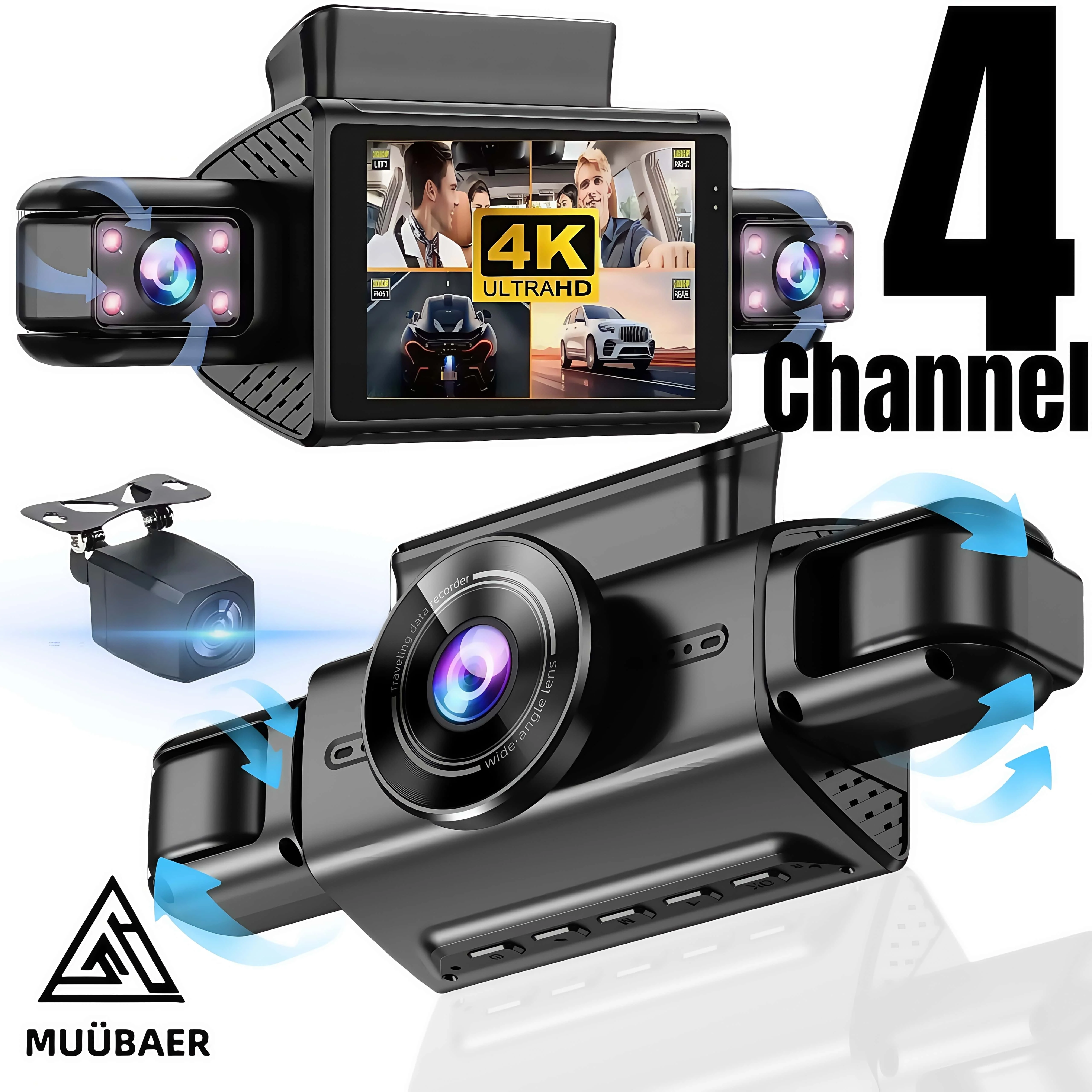 

Видеорегистратор для автомобилей, 4-канальная камера дальнего вождения Black Box, FHD 2160P, циклическая запись ночного видения, комплект жесткого провода, автомобильные аксессуары-подарок