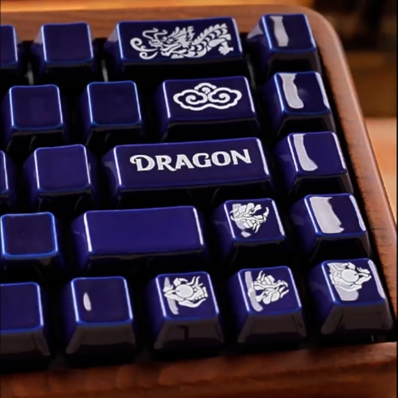 Blue-and-white Ceramic Keycaps China Culture Dragon Pattern Keycap Set Warm HIFI Typing Sound Key Caps Mechanical Keyboard Gifts