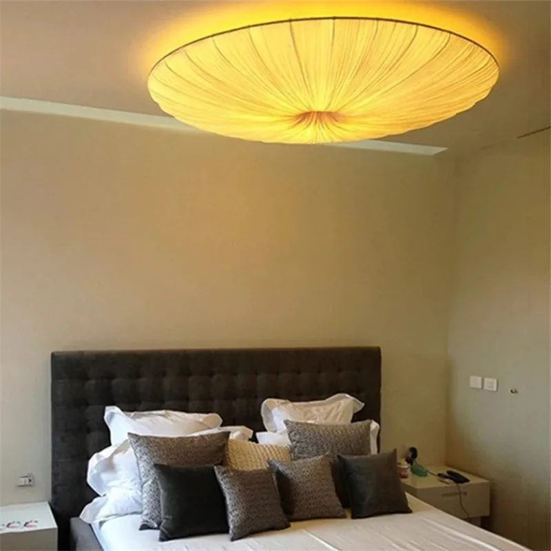 Wabi sabi Led fabric Ceiling Light round flying saucer lamp Living room Dining room pleated lamp Bedroom Restaurant Hanging Lamp