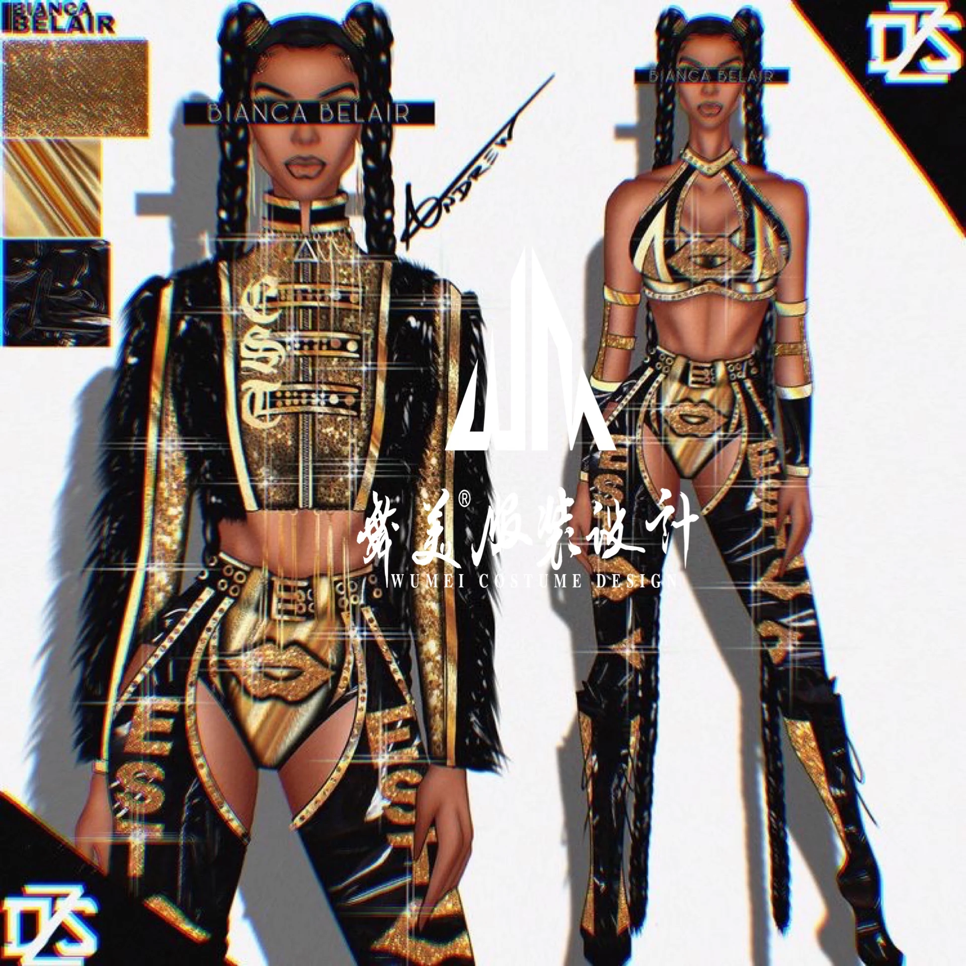 럭셔리 분위기 블랙 골드 의류 나이트클럽 무에타이 복싱 산다 스포츠 세트 격투 무대 공연 드레스 사이즈 S M L