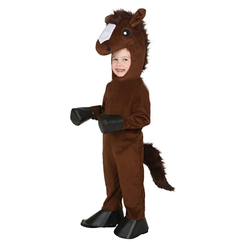 

Kids Horse Costume Outfit Girls Boys Party Role Play Dress Up Jumpsuit Mask Child Halloween Animals Cosplay Costume Suit Brown