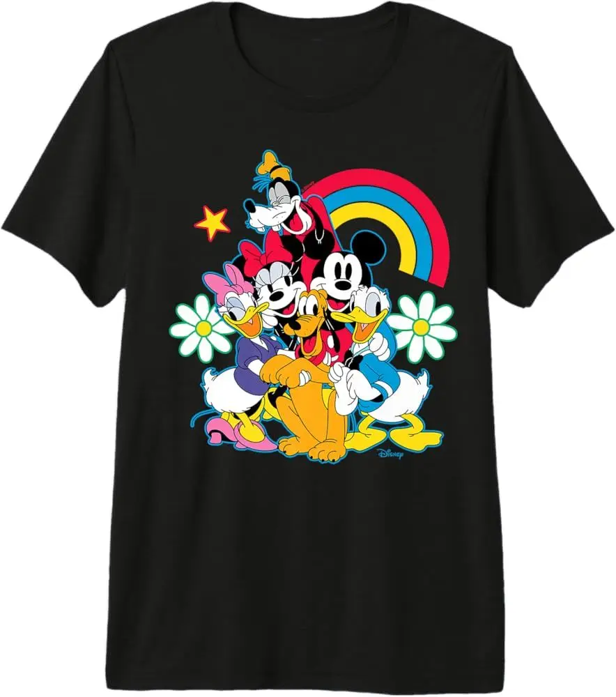 O novo lazer americano nova disney mickey animação solta confortável camiseta de algodão masculino e feminino com mangas curtas
