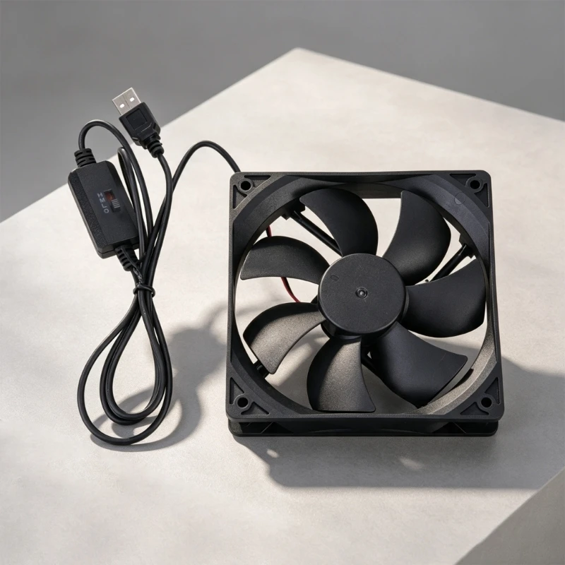 USB Cooling Fan 120mm 5V with Three-Speed Controller, Hydraulic Bearing, 1 m Cable, 3000 RPM Fan for Equipment K1KF