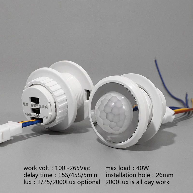 1Pcs 220Vac Human Body Inductive Switch Lamp Infrared Detector Movement Trigger Lamp on Delay Time Adjustable