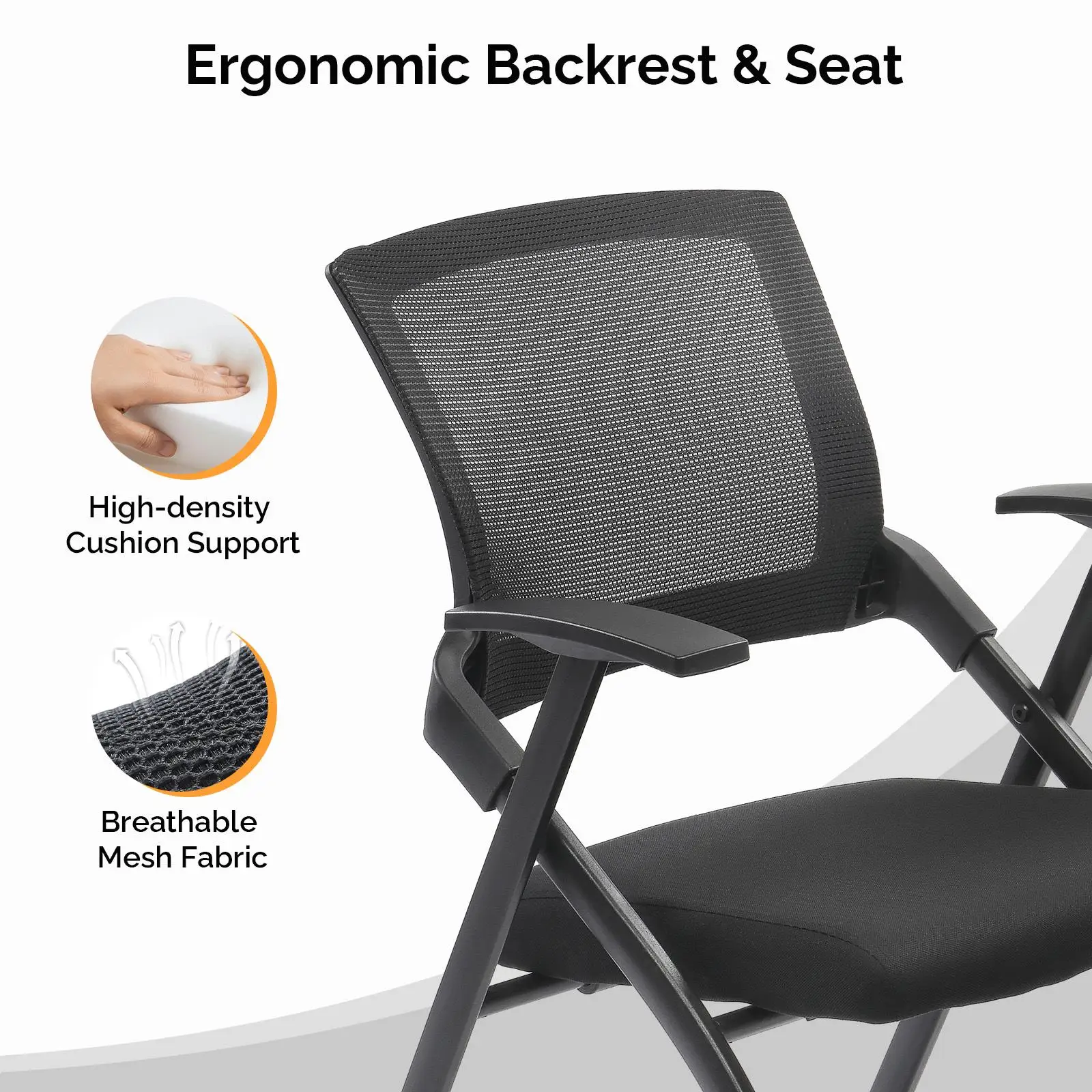 2 Pack Stackable Rolling Office Chairs with Cushioned Seat & Elastic Back, 350lbs Capacity for Events & Meetings - Black