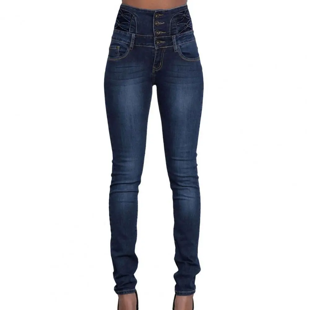 Jeans mit hoher Taille für Frauen mit mehreren Taschen, sexy, mehrreihige, dehnbare Jeans hose