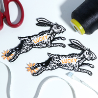 1PC Lucky Bunny With Flower Embroidered Patch Iron On Sew On Patches For Clothing Cap Bag Shoes DIY Gift Badge With Adhesive