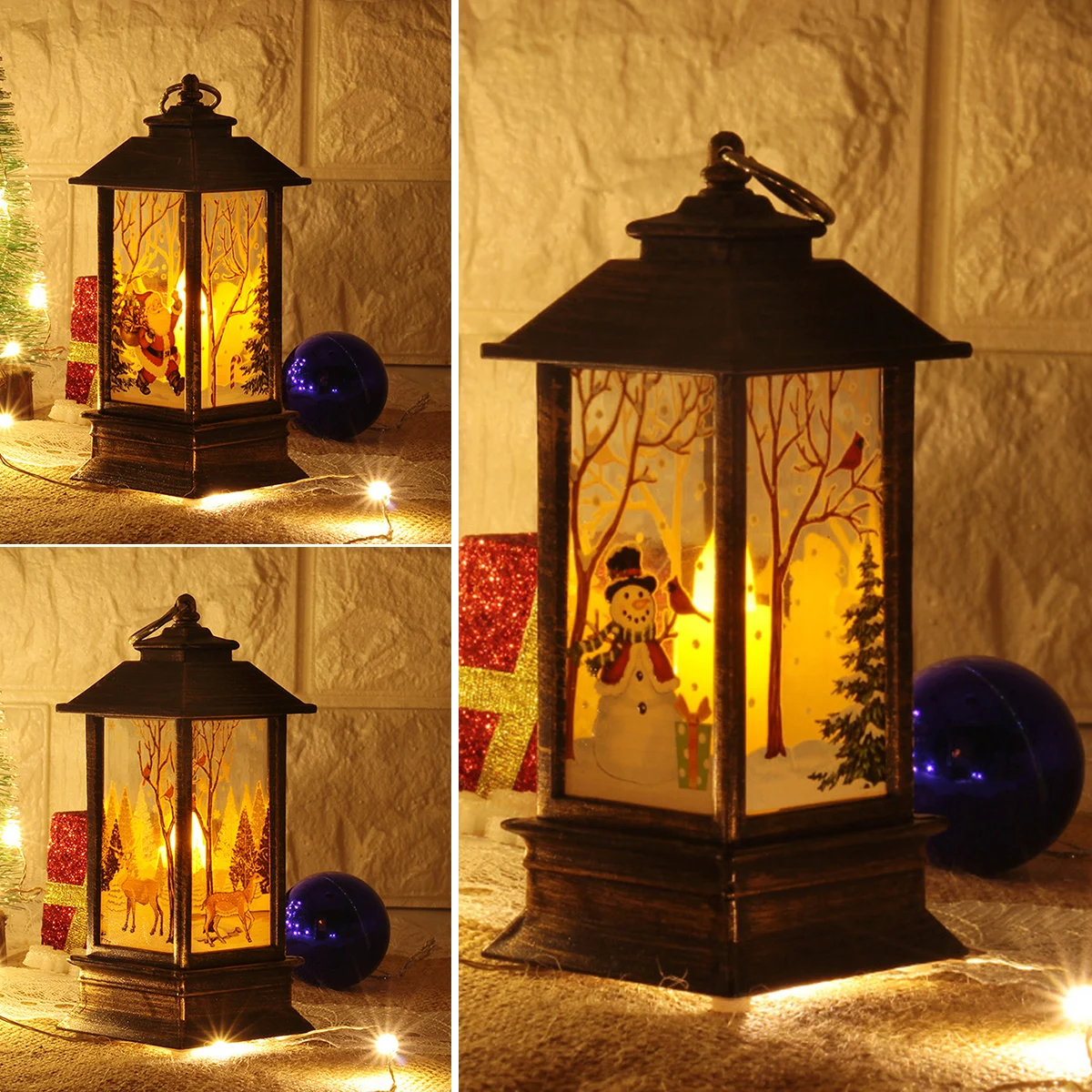 Christmas LED Lantern CUTE Xmas Santa Decor Light Torch Decorations Candle Christmas Wind Lantern Candlestick Lamp Night Light O