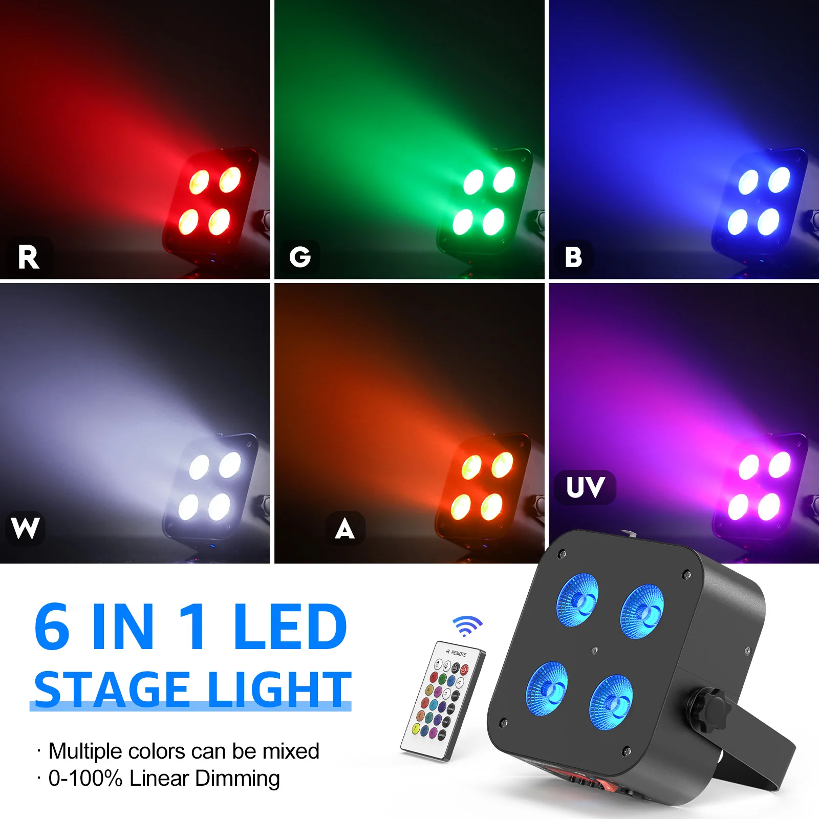 Fieryzeal 4PCS 4x18W LED RGBWA+UV Par Light Rechargeable 6IN1 Color Battery Powered DMX Stage Light Effect for DJ Party Wedding