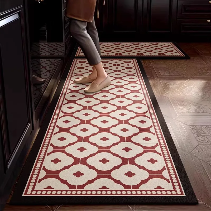 Kitchen Floor Mat Long Rug Waterproof and Non-slip PVC Leather Carpet American Style Stain-resistant Wear-resistant Foot Pads
