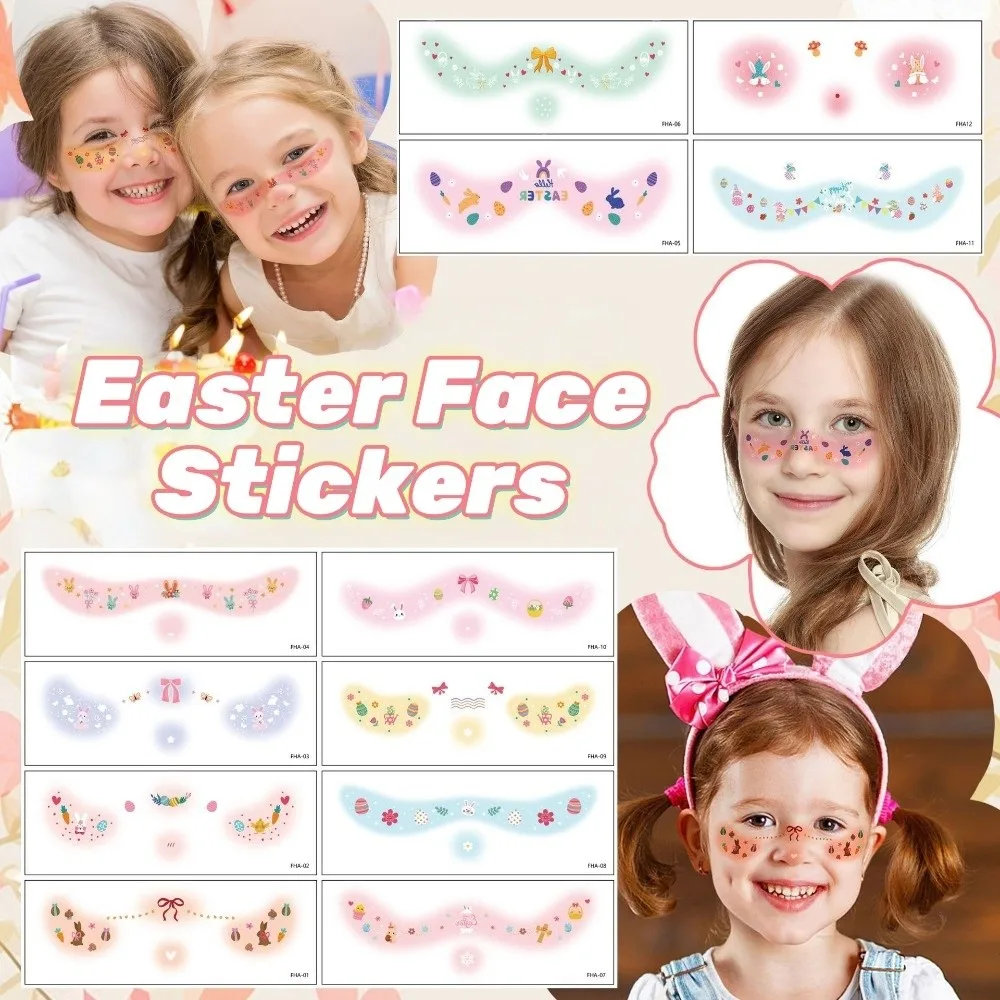 

12pcs Waterproof Easter Freckles Blush Stickers Long Lasting Disposable Easter Egg Face Temporary Tattoos Facial Art DIY