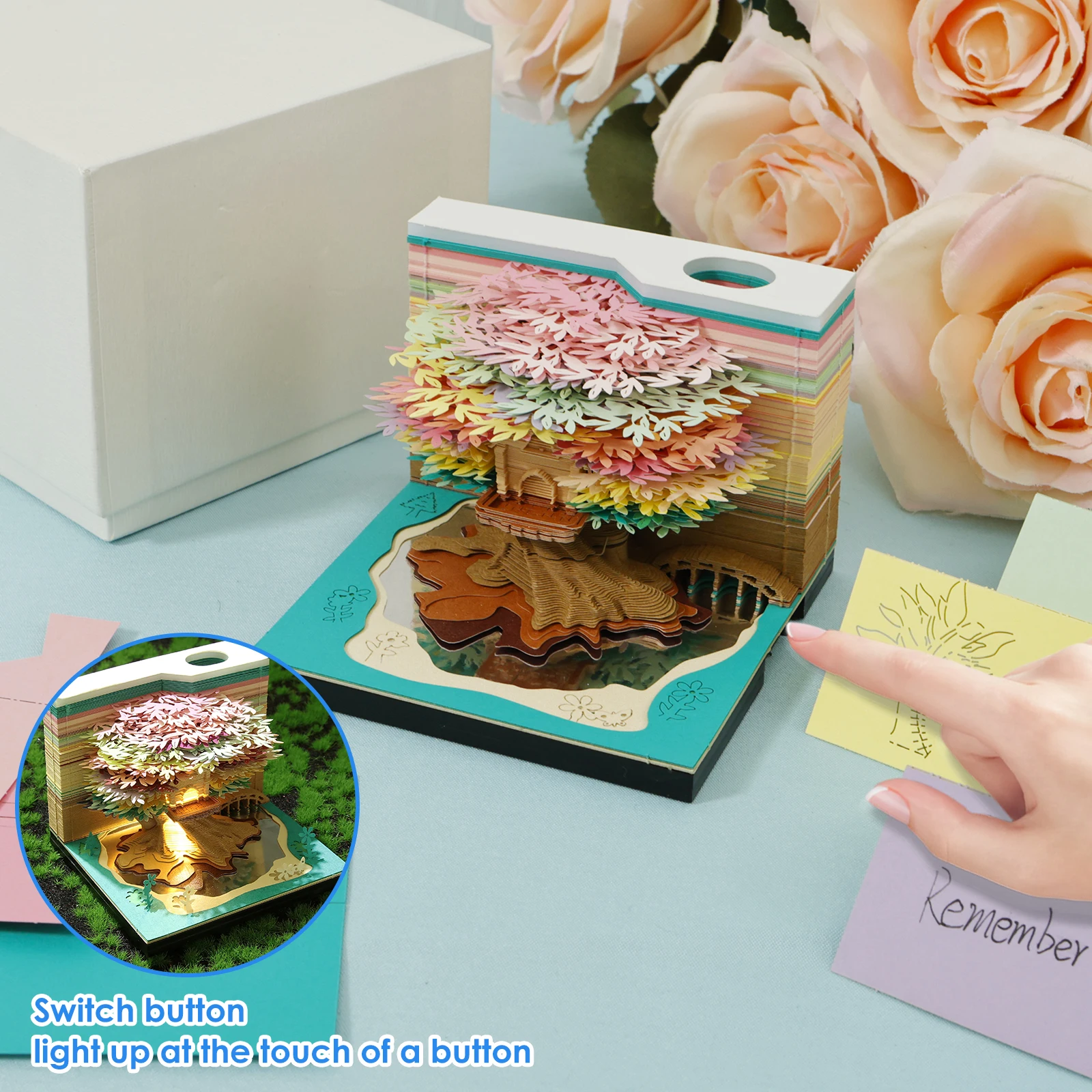 3D Notepad Tree House 3D Memo Pad Desktop Décor with Light 2025 Weekly Calendar Art Craftwork Notepad Paper Tear Off Pen Holder