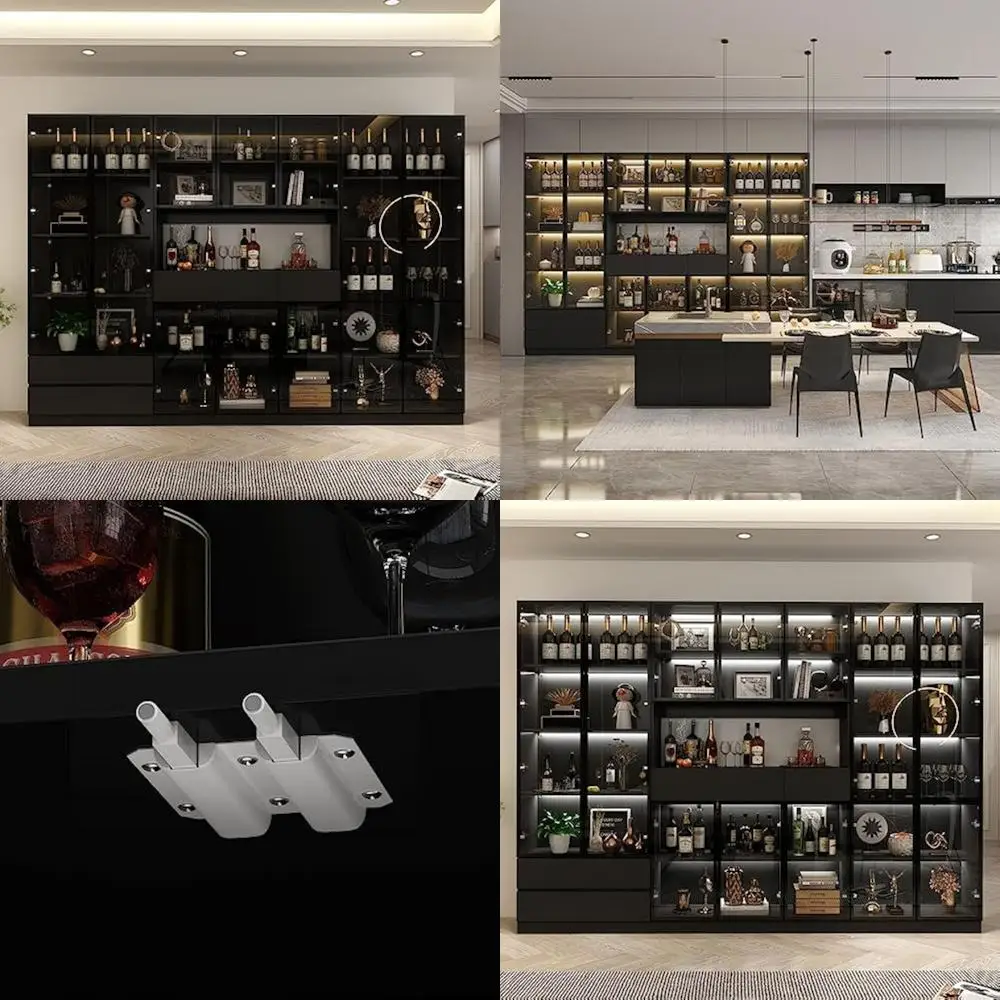 ชั้นวางหนังสือประตูกระจกขนาดใหญ่พร้อมไฟและชั้นวางโชว์ ชุดจัดระเบียบห้องสมุดทรงสูง