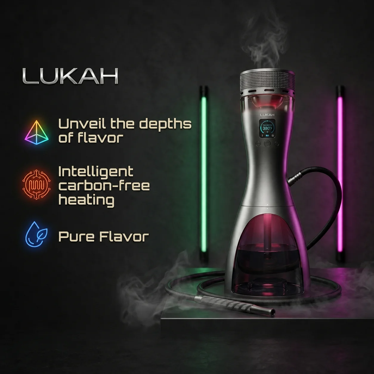LUKAH Smart Electric Hookah Easy Use E Shisha Matte Texture Shell Large Capacity Battery Carbon Free Eco Friendly Portable Model