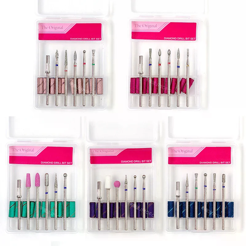 6Pcs/Box Diamond Nail Drill Bit Milling Cutter For Manicure Accessory Polishing Pedicure Electric Machine Nail Bit Burr Tools