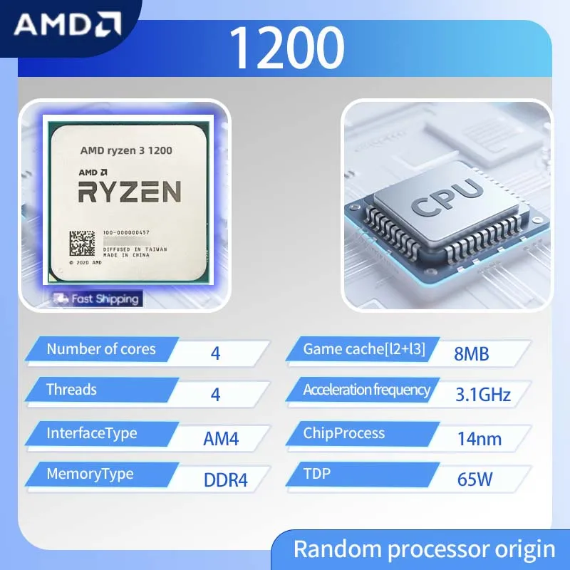 AMD Ryzen 3 1200  R3 1200 3.1GHz  4-Core 4-Thread  CPU Processor