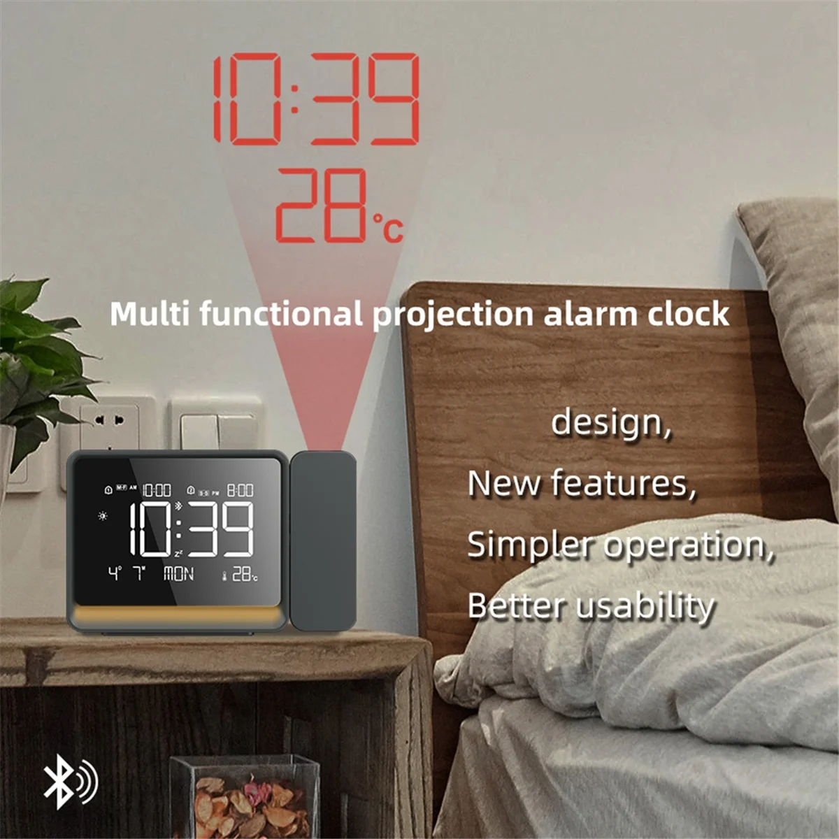 

NEW Projection Alarm Clock Bluetooth WeatherStation with Atmosphere Night Light Temperature Display Thermometer Table Clock