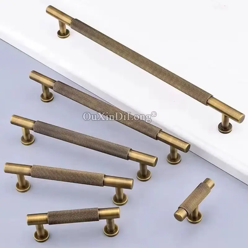 10PCS Solid Brass Knurled T-Bar Furniture Pulls Handles Drawer Knobs Cupboard Wardrobe Closet Dresser TV Cabinet Pulls Handles