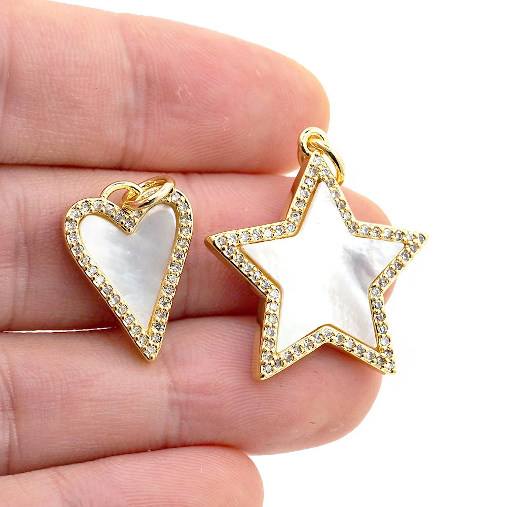 Fashion Natural White Shell Star Heart Pendant CZ Cubic Zirconia Gold Plated Necklace Accessories For Women Fine Jewelry Making