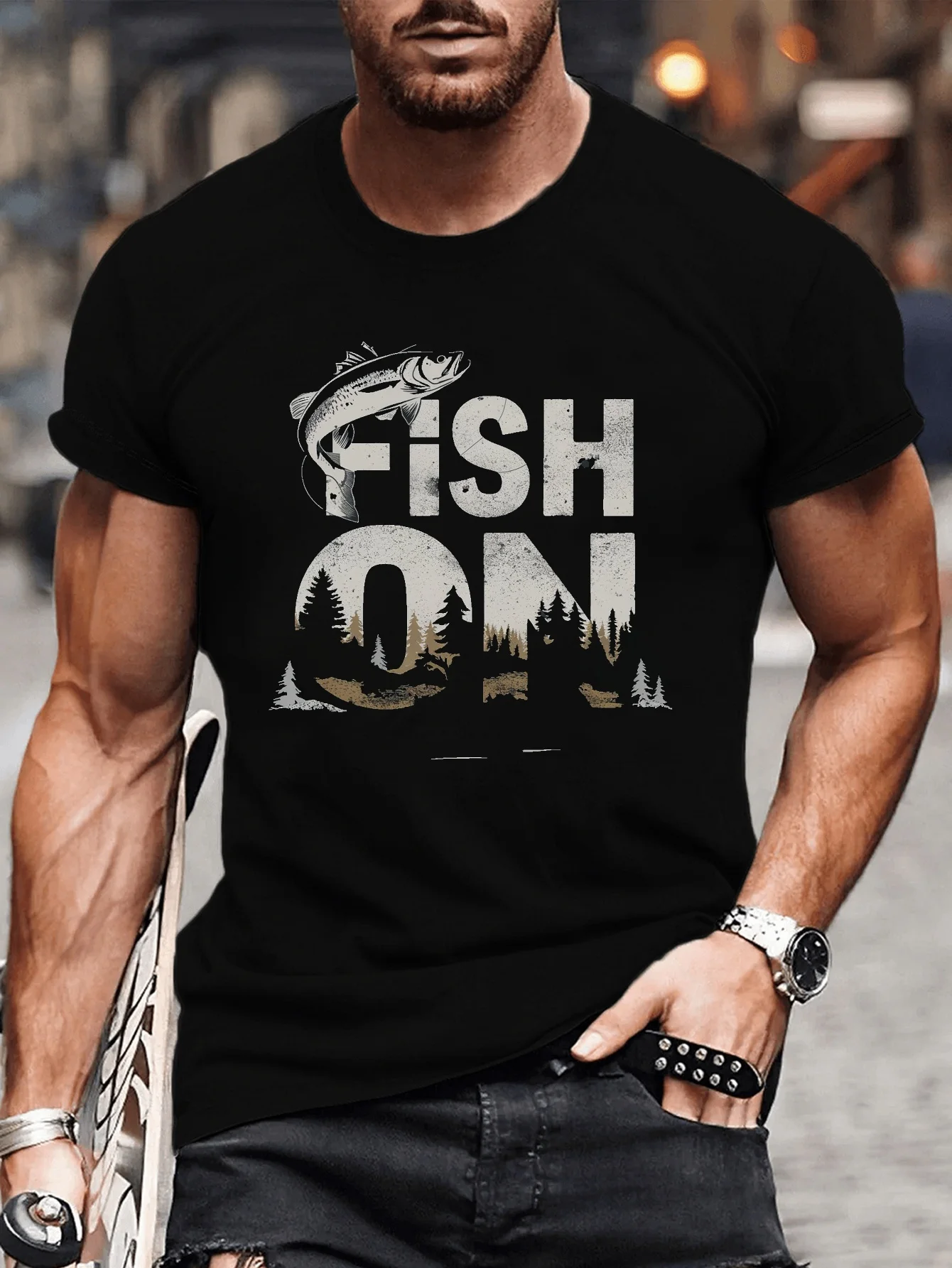 A Striking Patterned T-shirt, Ideal for Men, Featuring a Casual Short-sleeve Design, Perfect for Summer Wear