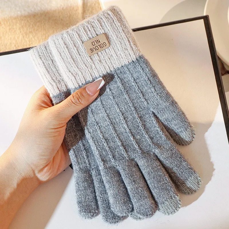 Women Men Warm Winter Touch Screen Gloves Stretch Knit Mittens Wool Full Finger Guantes Female Crochet Glove