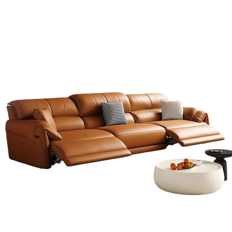 

Electric functional leather sofa, household small apartment first-class multi-functional minimalist straight-row sofa